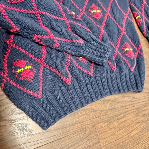 Vintage Heather & Tweed Hand Knitted Cable Knit Navy Christmas Sweater Size L - Picture 3 of 4